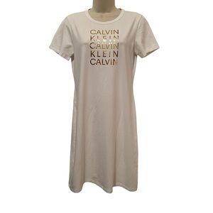 Calvin Klein T-shirt Dress White With Gold Logo Size Small Style # CD0A3206